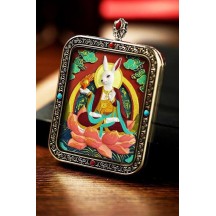 Vermillion three-dimensional thangka pendant hand-painted