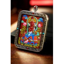 Vermillion three-dimensional thangka pendant hand-painted