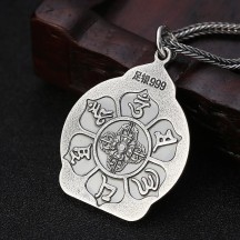 Silver Vajra Pendant with Eight Guardian Gods of the Twelve Zodiac Signs
