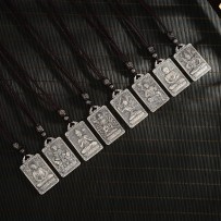 Sterling silver vintage Buddha amulet silver pendant twelve zodiac signs