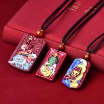 Natural cinnabar dragon pendant painted pendant