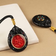 Zodiac Buddha Pendant Cinnabar Ebony Buddha Amulet Necklace Car Hanging