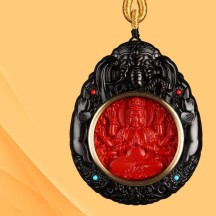 Zodiac Buddha Pendant Cinnabar Ebony Buddha Amulet Necklace Car Hanging