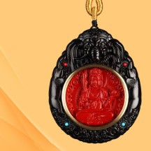 Zodiac Buddha Pendant Cinnabar Ebony Buddha Amulet Necklace Car Hanging