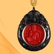 Zodiac Buddha Pendant Cinnabar Ebony Buddha Amulet Necklace Car Hanging