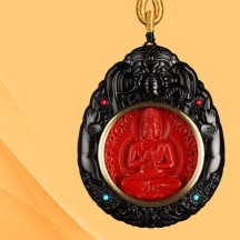 Zodiac Buddha Pendant Cinnabar Ebony Buddha Amulet Necklace Car Hanging