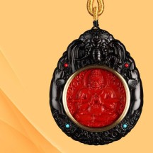 Zodiac Buddha Pendant Cinnabar Ebony Buddha Amulet Necklace Car Hanging