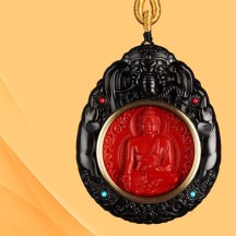 Zodiac Buddha Pendant Cinnabar Ebony Buddha Amulet Necklace Car Hanging