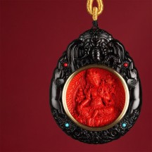 Zodiac Buddha Pendant Cinnabar Ebony Buddha Amulet Necklace Car Hanging
