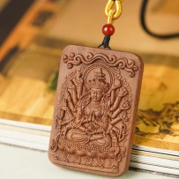 Solid wood carved zodiac guardian deity pendant