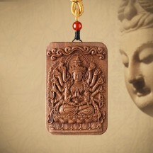 Solid wood carved zodiac guardian deity pendant
