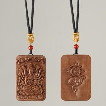 Solid wood carved zodiac guardian deity pendant
