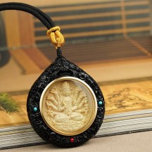 Ebony inlaid boxwood zodiac Buddha pendant