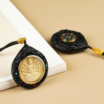 Ebony inlaid boxwood zodiac Buddha pendant