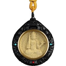 Ebony inlaid boxwood zodiac Buddha pendant