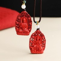 Natural cinnabar with high content of imperial sand, patron saint necklace