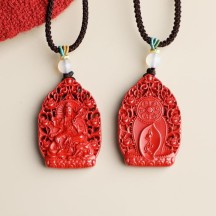 Natural cinnabar with high content of imperial sand, patron saint necklace