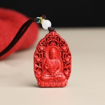 Natural cinnabar with high content of imperial sand, patron saint necklace