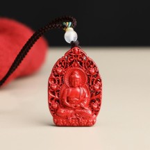 Natural cinnabar with high content of imperial sand, patron saint necklace