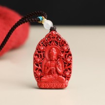 Natural cinnabar with high content of imperial sand, patron saint necklace
