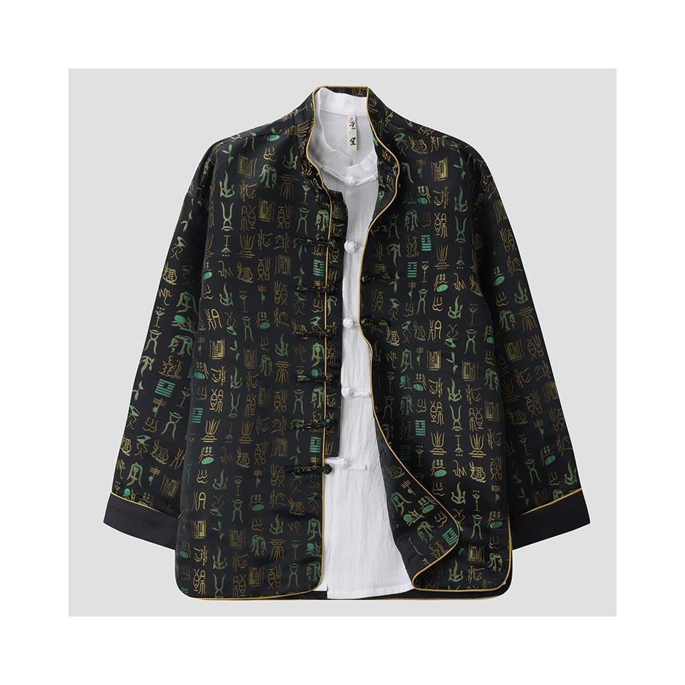 Spring and Autumn Chinese Style Stand-up Collar Oracle Gold-stamped Jacquard Handmade Jacket Spring and Autumn Chinese Style Stand-up Collar Oracle Gold-stamped Jacquard Handmade Jacket