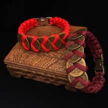 Chinese style jewelry hand-woven umbrella rope five emperors money bracelet copper coins retro