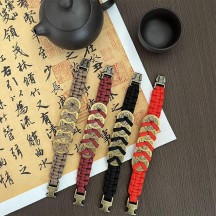 Chinese style jewelry hand-woven umbrella rope five emperors money bracelet copper coins retro