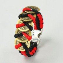 Chinese style jewelry hand-woven umbrella rope five emperors money bracelet copper coins retro