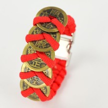 Chinese style jewelry hand-woven umbrella rope five emperors money bracelet copper coins retro