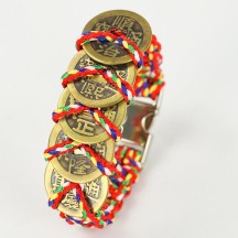 Chinese style jewelry hand-woven umbrella rope five emperors money bracelet copper coins retro