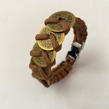 Chinese style jewelry hand-woven umbrella rope five emperors money bracelet copper coins retro