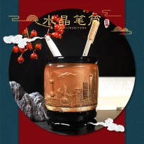 Chinese style office crystal relief pen holder crafts