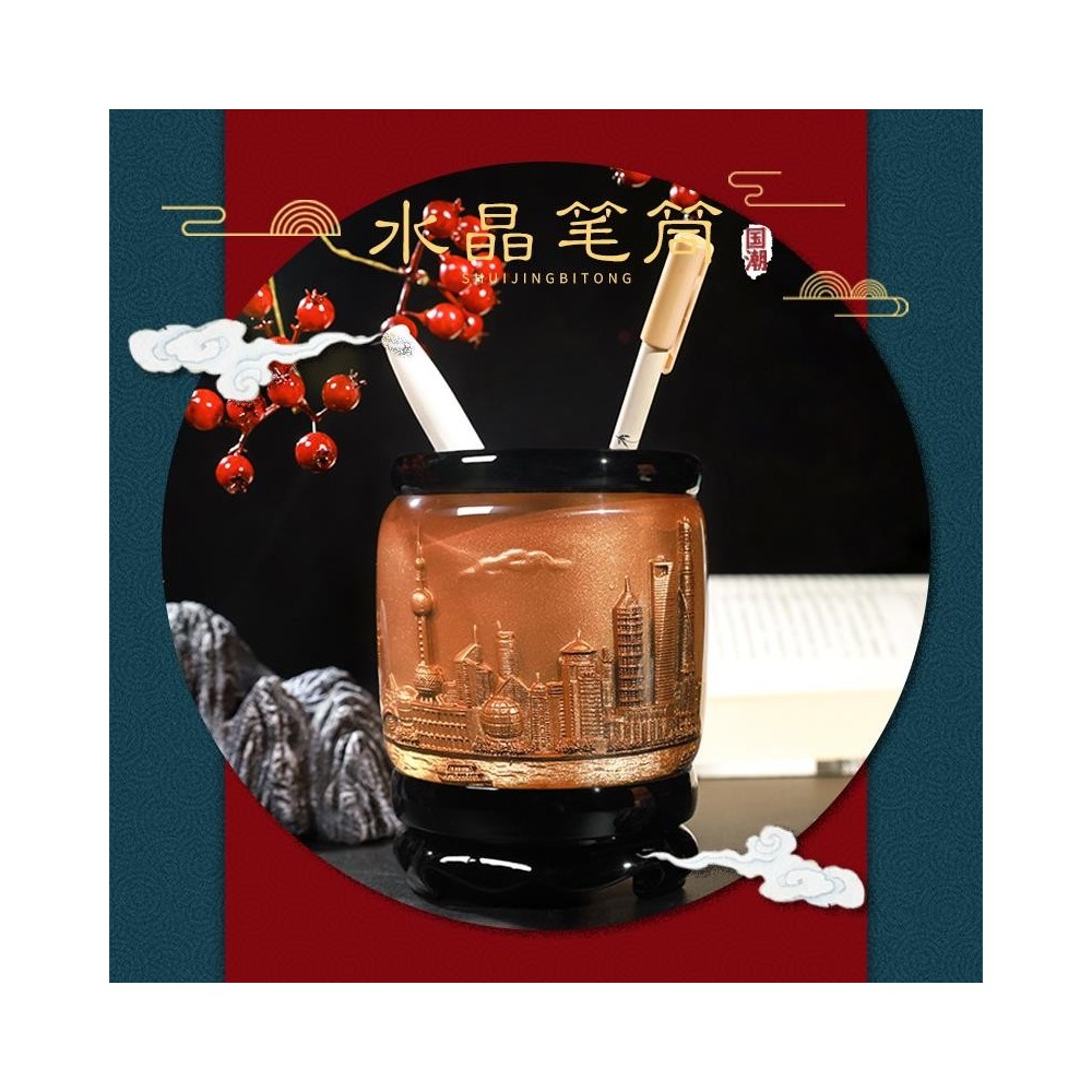 Chinese style office crystal relief pen holder crafts Chinese style office crystal relief pen holder crafts
