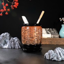 Chinese style office crystal relief pen holder crafts