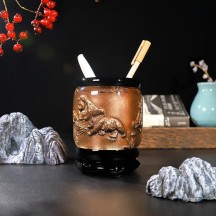Chinese style office crystal relief pen holder crafts