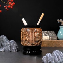 Chinese style office crystal relief pen holder crafts