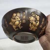 Polished copper pure copper relief gold dotted eight immortals crossing the sea eight immortals bowl home craft ornaments