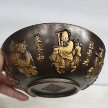 Polished copper pure copper relief gold dotted eight immortals crossing the sea eight immortals bowl home craft ornaments