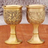 Pure copper wine glass ornaments brass goblet embossed dragon and phoenix cup Baifu cup