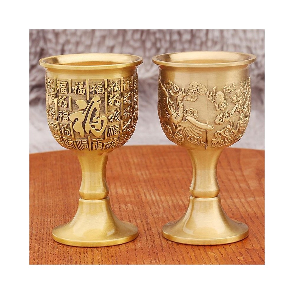 Pure copper wine glass ornaments brass goblet embossed dragon and phoenix cup Baifu cup Pure copper wine glass ornaments brass goblet embossed dragon and phoenix cup Baifu cup
