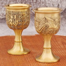 Pure copper wine glass ornaments brass goblet embossed dragon and phoenix cup Baifu cup