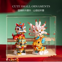 Shanhaijing four national tide mythical beast building block assembly model Chinese style lion dance