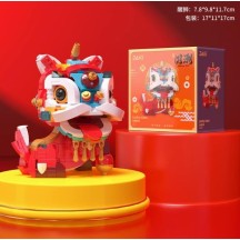 Shanhaijing four national tide mythical beast building block assembly model Chinese style lion dance