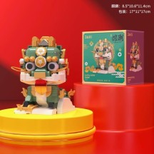 Shanhaijing four national tide mythical beast building block assembly model Chinese style lion dance